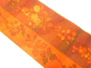 手織り節紬縞に枝花模様織り出し袋帯